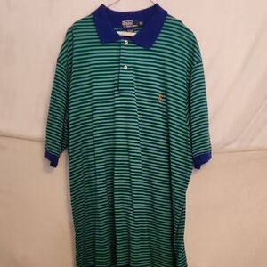 Polo by Ralph Lauren Men's Blue and Green Polo Shirt